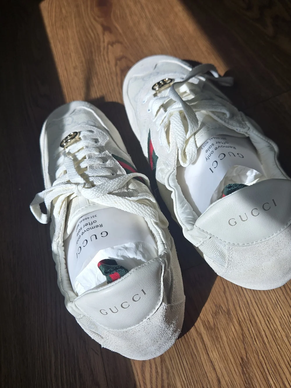 Gucci Women's Shift Sneaker - White with Green & Red Stripe